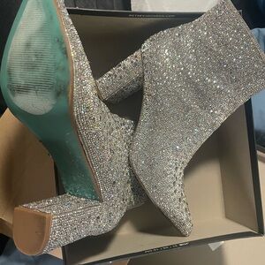Betsey Johnson Sparkling Silver Heeled Boots